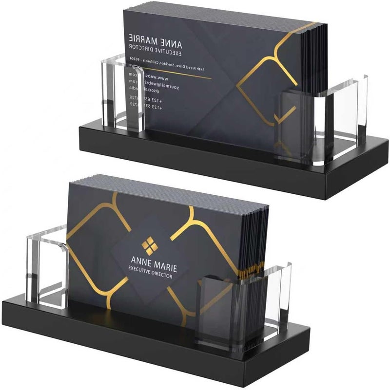 EMOMAS Acrylic Business Card Holder for Desk,Business Card Stand,Clear Business Card Display,Desk Business Card Holders,Business Card Display Stand,Acrylic Business Card Holder Display,Black 2 Pcs - Image 1